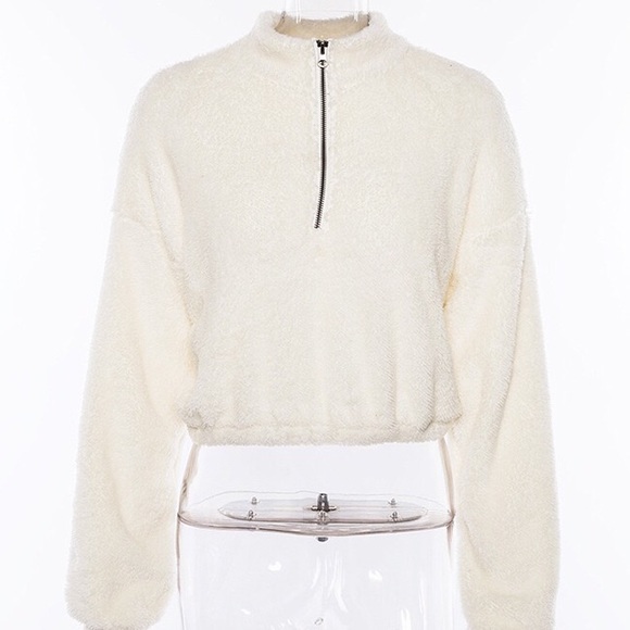 ✨SOLD✨ Fuzzy Teddy Half Zip Up Crop Fleece Hoodie - Picture 5 of 8